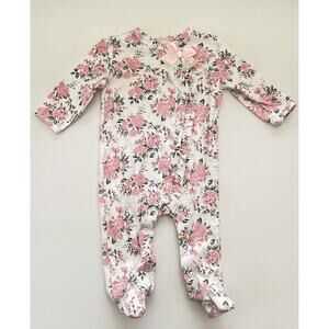 Nicole Miller Pink Floral Long Sleeve Sleeper with Ruffle 6-9 Months NWOT